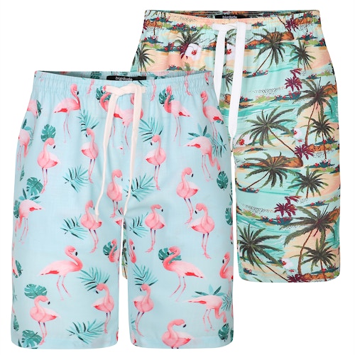 Bigdude – Lounge-Shorts „Tropical“, Doppelpack, mehrfarbig